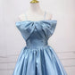 A-Line Satin Blue Long Prom Dress, Blue Long Evening Dress MD118