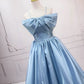 A-Line Satin Blue Long Prom Dress, Blue Long Evening Dress MD118