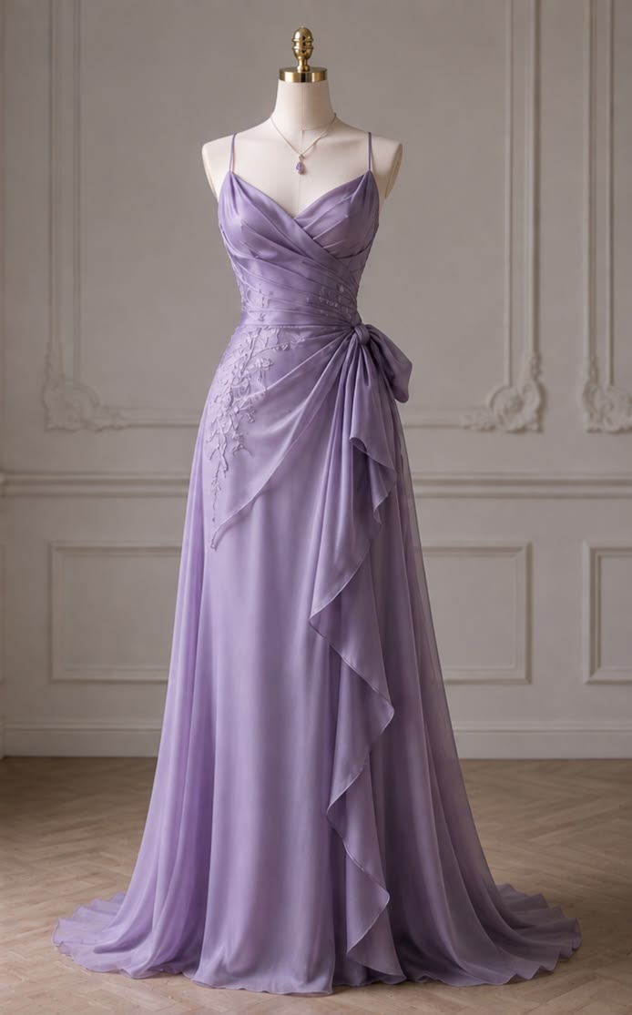 Etheareal Spaghetti Straps Purple A-line Prom Dress Lace Evening Dress MD121