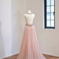 Etheareal Halter Neck Pink A-line Prom Dress Beaded Tulle Evening Dress MD123