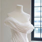 Ethereal Sheath Off-the-Shoulder Tulle White Long Wedding Dress, Pleated Prom Dress MD126