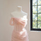 Ethereal Sheath Off-the-Shoulder Pink Long Evening Dress Tulle Prom Dress MD127