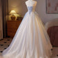 A-Line Sweetheart Neck Tulle Champagne Long Prom Dress, Champagne Formal Dress MD129