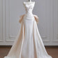 Ethereal Sheath White Long Wedding Dress Sweetheart Satin Prom Dress MD132