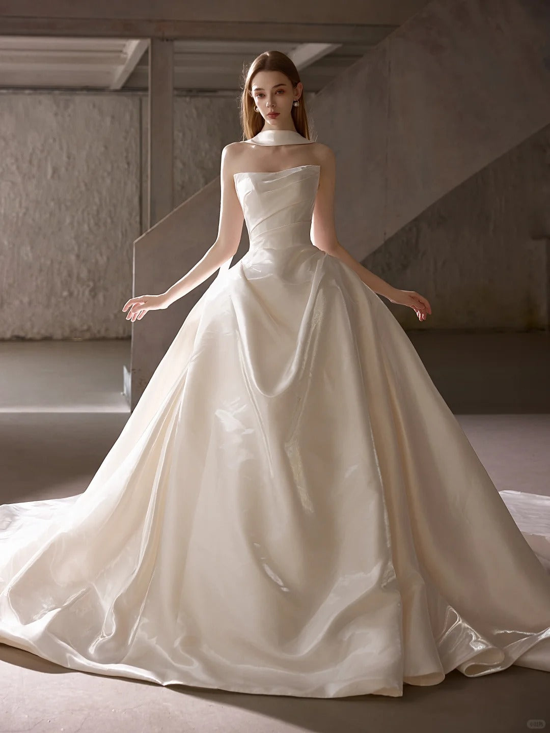 Elegant Ball Gown White Long Wedding Dress Off-the-Shoulder Satin Prom Dress MD135