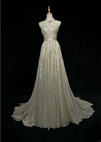 Ätherisches A-Linien-Abendkleid mit Herzausschnitt in Champagner, langes Abschlussballkleid MD137