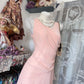 Elegant Round Neck Pink Prom Dress Sheath Tulle Evening Dress MD153