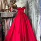 Elegant Off-the-Shoulder Red Prom Dress A-line Satin Ruffled Evening Dress MD156