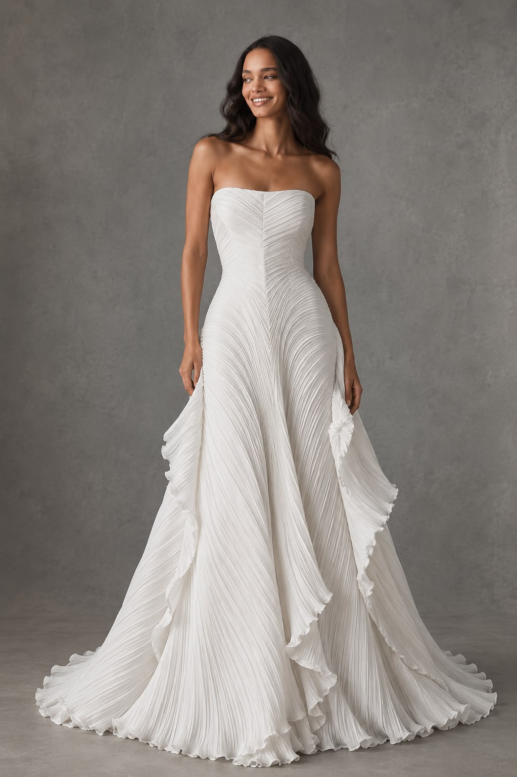 Elegant A-line Long Wedding Dress Off-the-Shoulder Ruffled White Prom Dress MD172