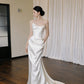 Elegant Mermaid Long Wedding Dress Off-the-Shoulder Satin White Prom Dress MD195