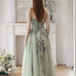 A-Line Tulle Lace Green Long Prom Dress, Green Long Formal Dress MD211