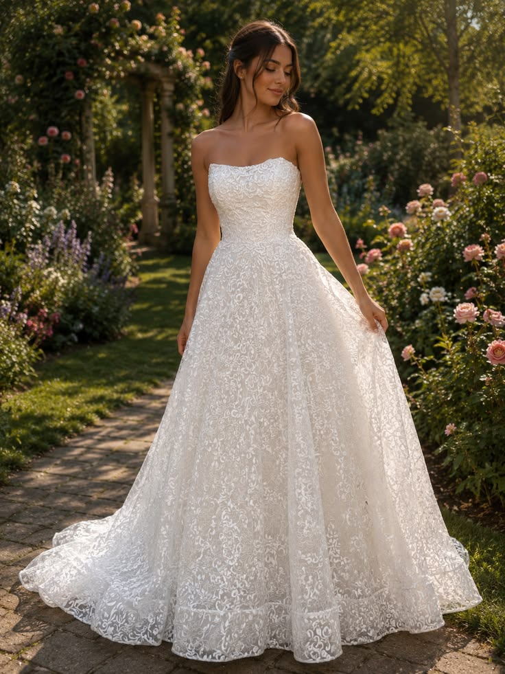Elegant A-line Long Wedding Dress Off-the-Shoulder Lace White Prom Dress MD218