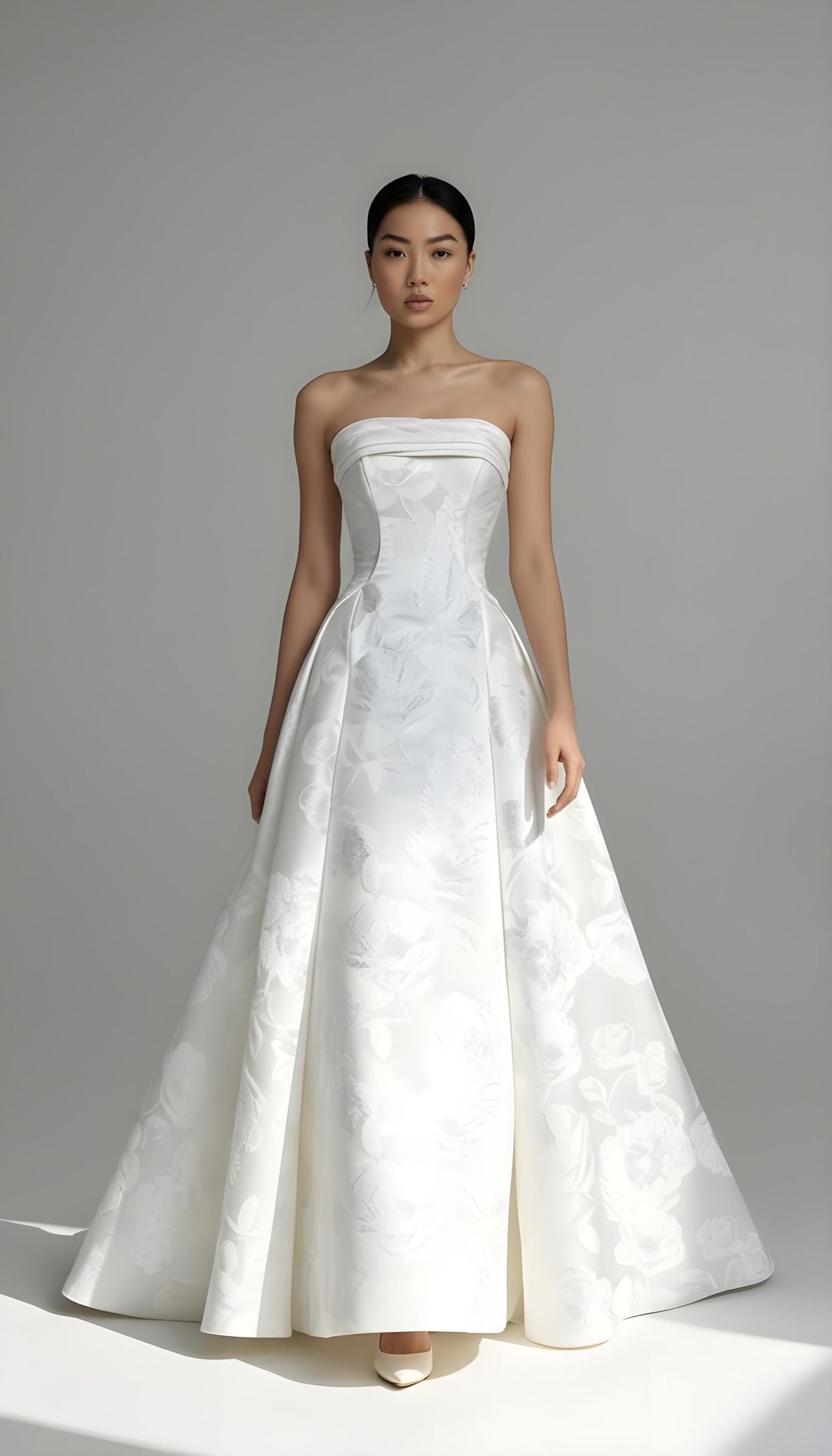 Elegant A-line Long Wedding Dress Off-the-Shoulder Satin White Prom Dress MD226