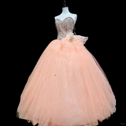 Elegant Ball Gown Pink Sweetheart Long Evening Dress Sequins Tulle Prom Dress MD227