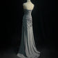 Elegant Sheath Gray Asymmetrical Neck Long Evening Dress Pleated Prom Dress MD229