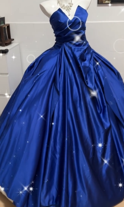 Elegant Ball Gown Blue Sweetheart Long Evening Dress Satin Prom Dress MD231