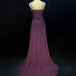 Elegant Sheath Purple 3D fabric flower Asymmetrical Neck Long Evening Dress Satin Prom Dress MD233
