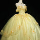 Elegant Ball Gown Yellow 3D fabric flower Sweetheart Long Evening Dress Tulle Prom Dress MD234