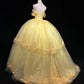 Elegant Ball Gown Yellow 3D fabric flower Sweetheart Long Evening Dress Tulle Prom Dress MD234