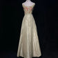 Elegant Sheath Yellow Embroidery Spaghetti Straps Long Evening Dress Satin Prom Dress MD235
