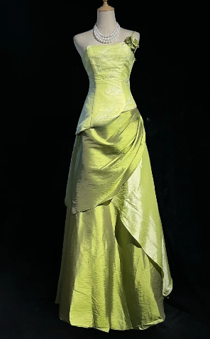 Elegant Sheath Green One-the-Shoulder Long Evening Dress Satin Prom Dress MD236