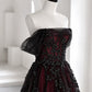 A-line Off Shoulder Tulle Lace Applique Black/Burugndy Long Prom Dress MD240
