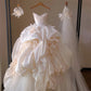 Elegant Ball Gown Long Wedding Dress Off-the-Shoulder Satin Pleated  White Prom Dress MD245