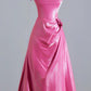 Elegant A-line Pink Off-the-Shoulder Long Evening Dress Satin Prom Dress MD247