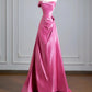 Elegant A-line Pink Off-the-Shoulder Long Evening Dress Satin Prom Dress MD247