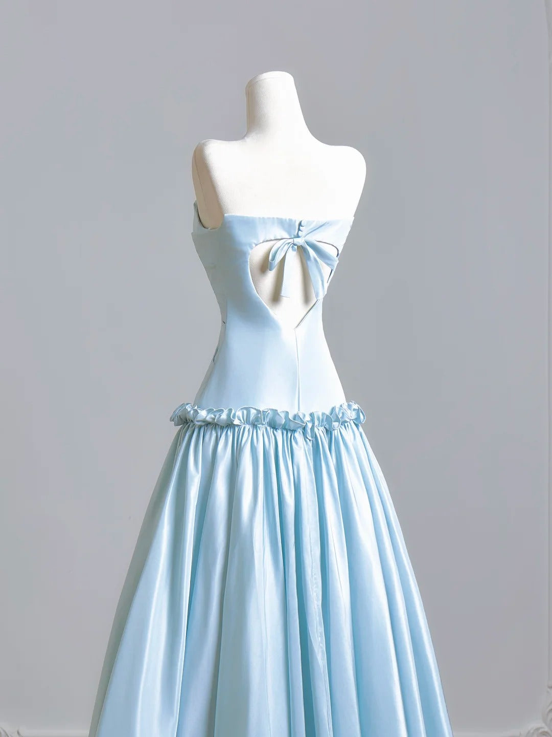 Ethereal A-line Blue Off-the-Shoulder Long Evening Dress Satin Pleated Prom Dress MD249