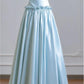 Ethereal A-line Blue Off-the-Shoulder Long Evening Dress Satin Pleated Prom Dress MD249