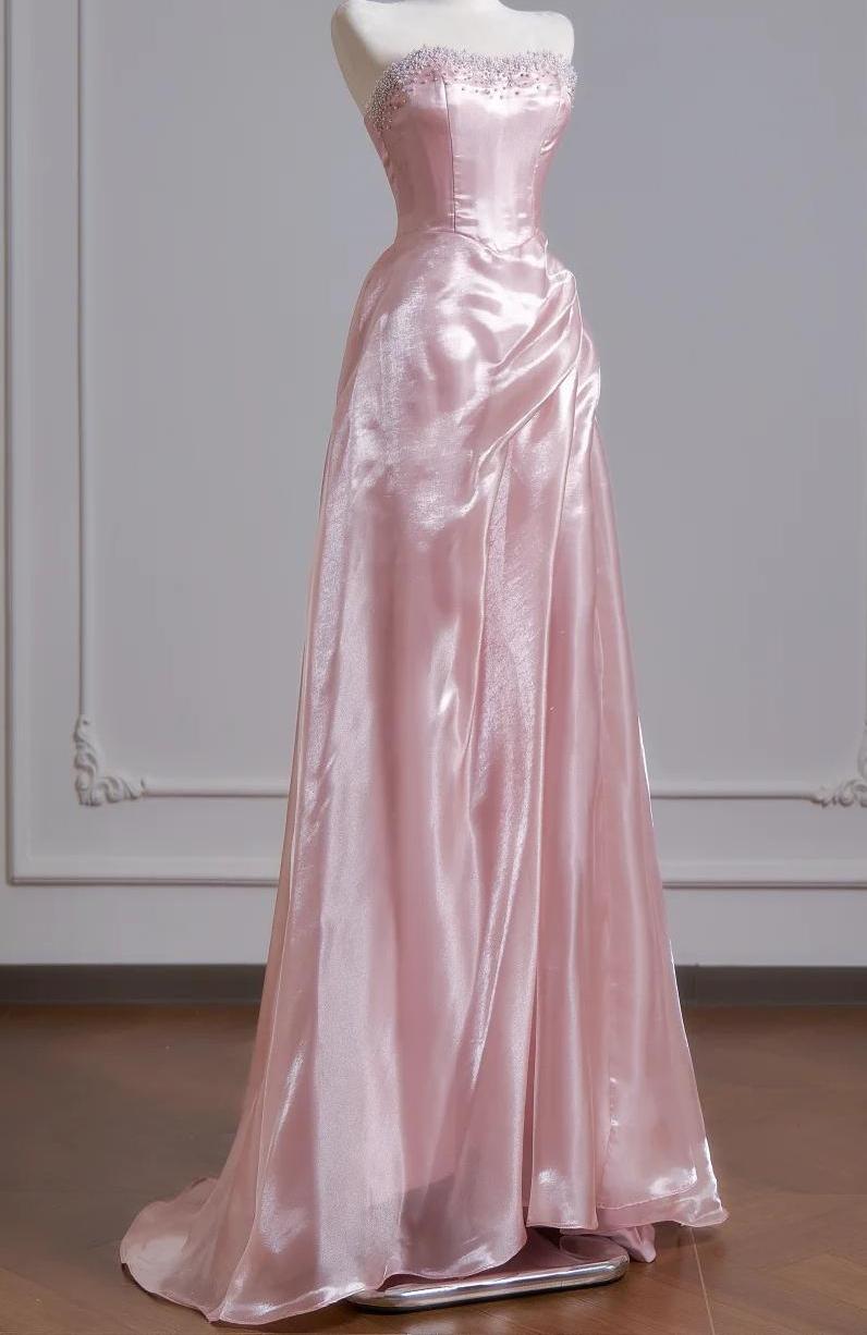 Ethereal A-line Pink Off-the-Shoulder Long Evening Dress Organza Prom Dress MD251