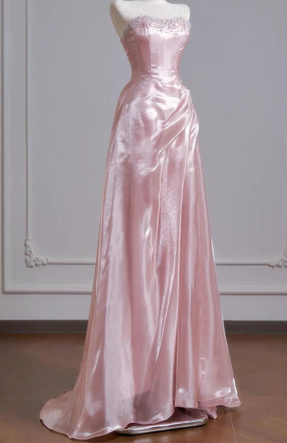 Ethereal A-line Pink Off-the-Shoulder Long Evening Dress Organza Prom Dress MD251