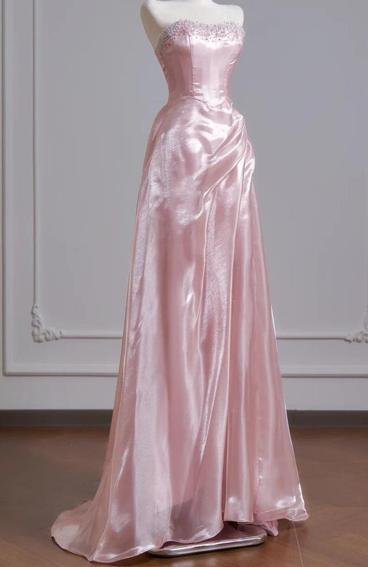 Ethereal A-line Pink Off-the-Shoulder Long Evening Dress Organza Prom Dress MD251