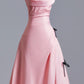 Ethereal A-line Pink Off-the-Shoulder Long Evening Dress Satin Prom Dress MD252