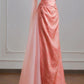 Ethereal Sheath Pink Off-the-Shoulder Long Evening Dress Satin Prom Dress MD253