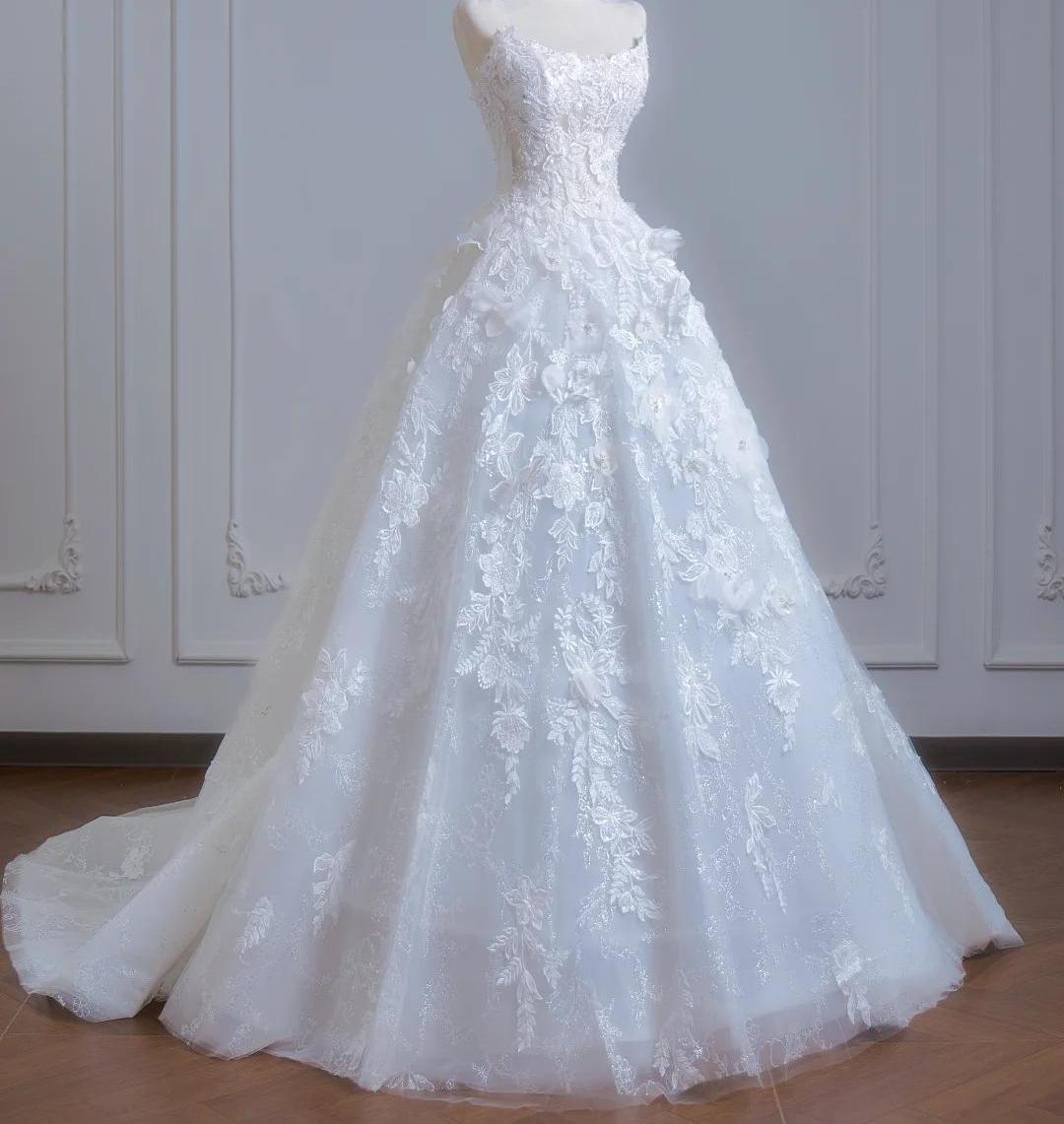 Elegant Ball Gown Long Wedding Dress Off-the-Shoulder Lace White Prom Dress MD256