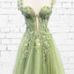 Elegant A-line Sweetheart Green Long Evening Dress Tulle Prom Dress MD259