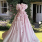 Elegant A-line Off-the-Shoulder Green Long Evening Dress 3D fabric flower Satin Prom Dress MD260