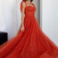 Elegant A-line Spaghetti Straps Orange Long Evening Dress Tulle Prom Dress MD261