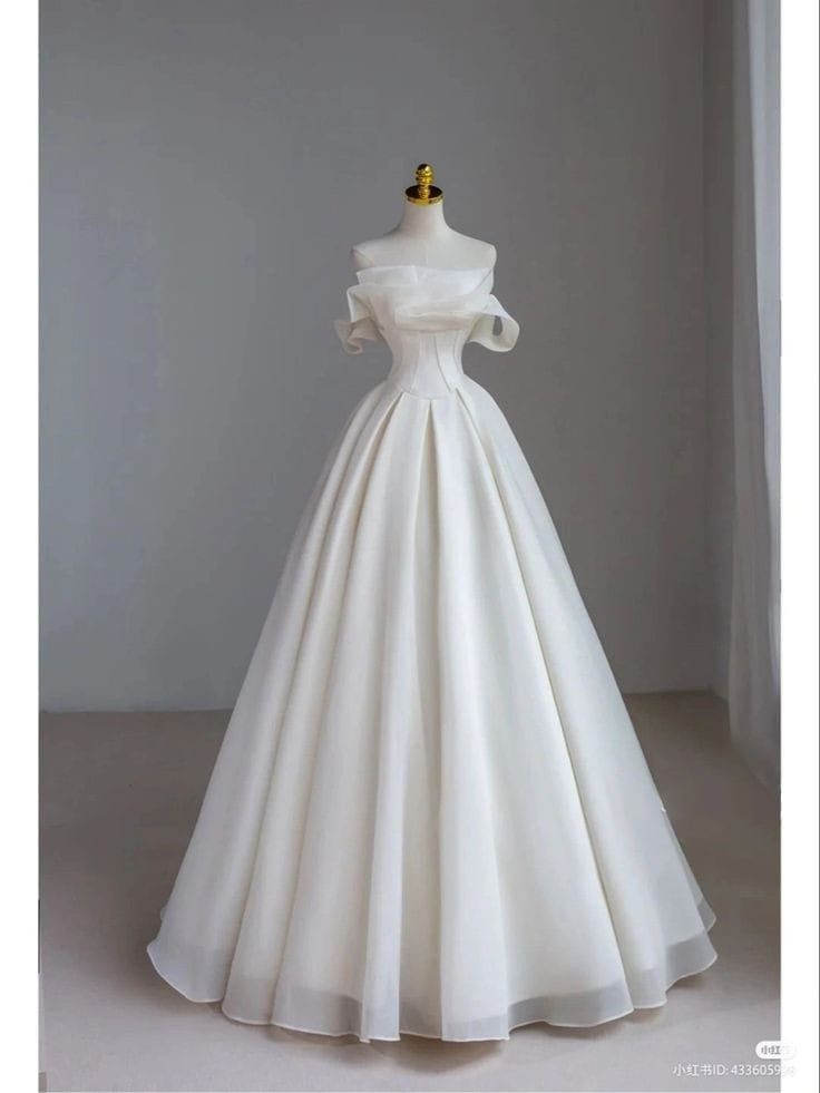 Elegant A-line Long Wedding Dress Off-the-Shoulder Satin White Prom Dress MD263