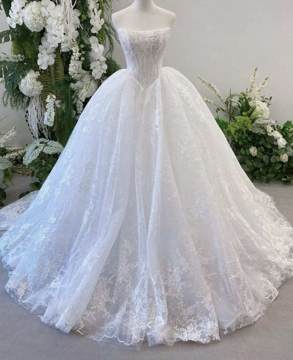 Elegant Ball Gown Long Wedding Dress Off-the-Shoulder Lace White Prom Dress MD265
