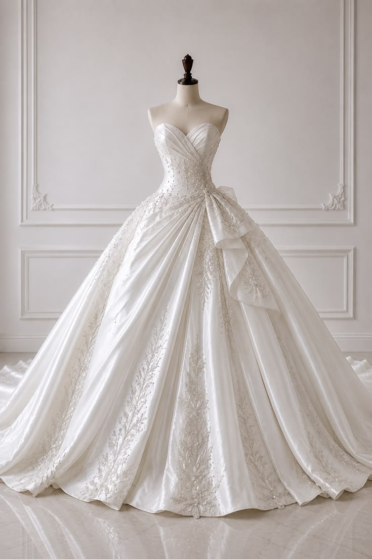 Elegant A-line Spaghetti Straps Long Wedding Dress Satin White Prom Dress MD267