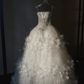 Elegant Ball Gown Spaghetti Straps Long Wedding Dress Beaded Tulle White Prom Dress MD268