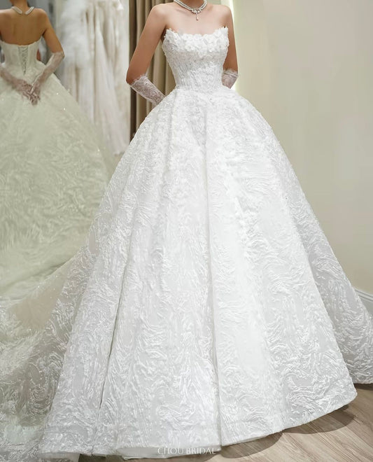 Elegant Ball Gown Off-the-Shoulder Long Wedding Dress Lace White Prom Dress MD269