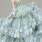 Elegant Ball Gown 3D fabric flower Sweetheart Green Long Evening Dress Tulle Prom Dress MD278