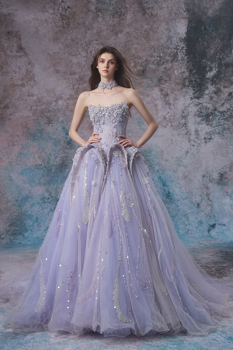 Elegant A-line Off-the-Shoulder Purple Long Evening Dress Beaded Tulle Prom Dress MD281