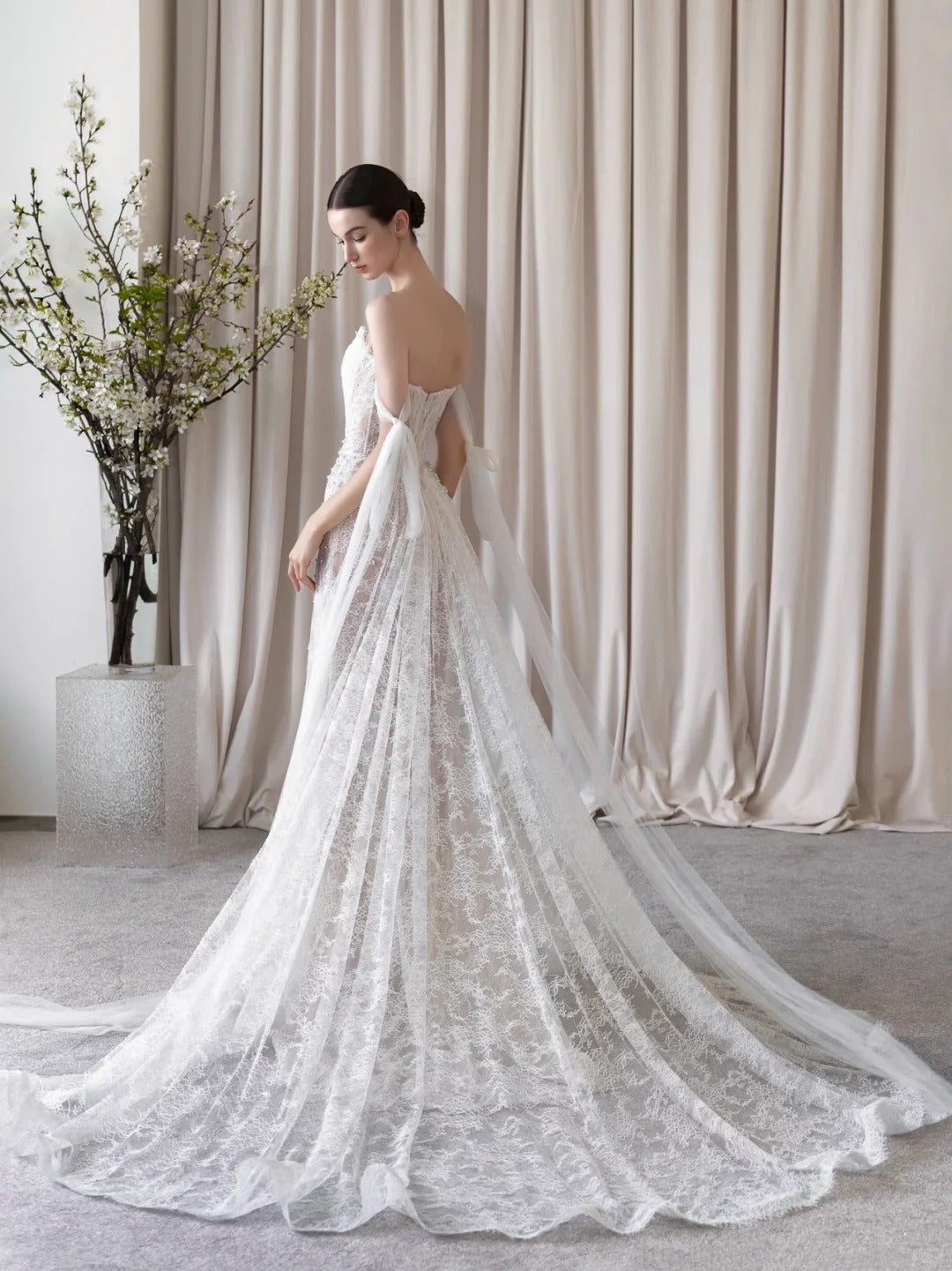 Elegant Sheath Sweetheart Long Wedding Dress Lace White Prom Dress MD285