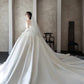 Elegant Ball Gown Off-the-Shoulder Long Wedding Dress Satin White Prom Dress with Gloves MD293