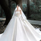 Elegant Ball Gown Off-the-Shoulder Long Wedding Dress Satin White Prom Dress with Gloves MD293